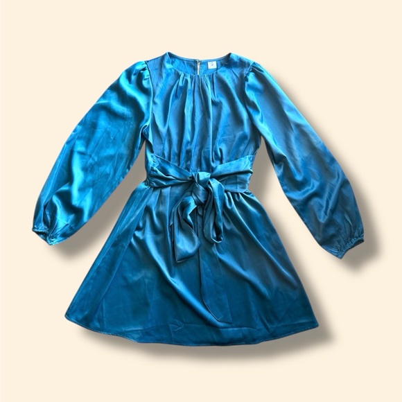 Teal Long-Sleeve Tie-Waist Mini Dress - Picture 4 of 6